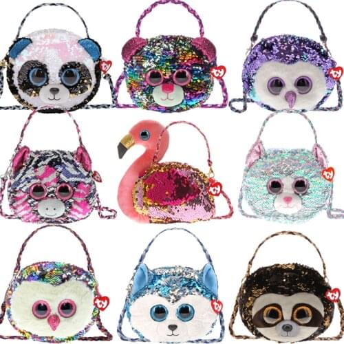 Ty Big Eyes Beanie Animal Package Cute Girl Plush Owl Dog Unicorn Flamingo Coin Purse Toy Card Holder Zipper Wrist Bag Gift