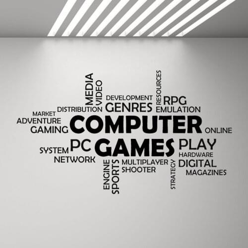 Word Cloud Computer Games Wall Vinyl Decal Boys Bedroom Decor Multiplayer Media Mural Decals Quotes Art Stickers Game Zone G186