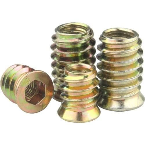 10PCS Free shipping M6 M8 M10 Zinc Alloy Iron Inside Carbon Steel Hex Socket Drive Insert Nuts Threaded For Wood Furniture