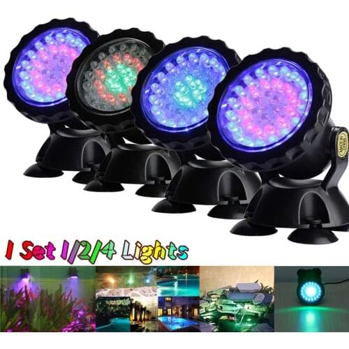 RGB 36 LED 1 set 1/2/4 light Waterproof IP68 Underwater Spot Light For Swimming Pool Fountains Pond Water Garden Aquarium