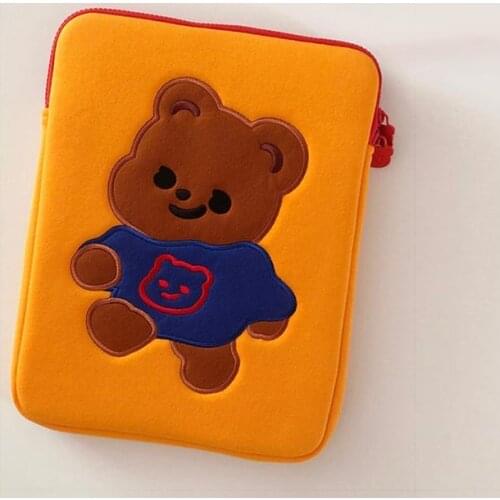 Embroidery Bear 11 13 Inch Tablet Case Laptop Storage Bag Girl Ipad Sleeve Case Student ipad Cotton Liner Protective Cover Purse