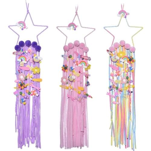 Tassel Star Bow Hairpin Hair Clip Holder Storage Organizer Girl Room Hanging Ornament Hair Accessories Storage Belt Decoration