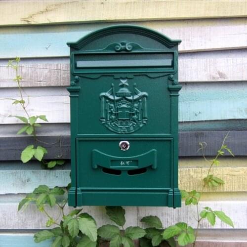 Lockable Secure Mail Letter Post Box Vintage Metal Mail Box Garden Ornament Retro wall-mounted Mailbox CW238