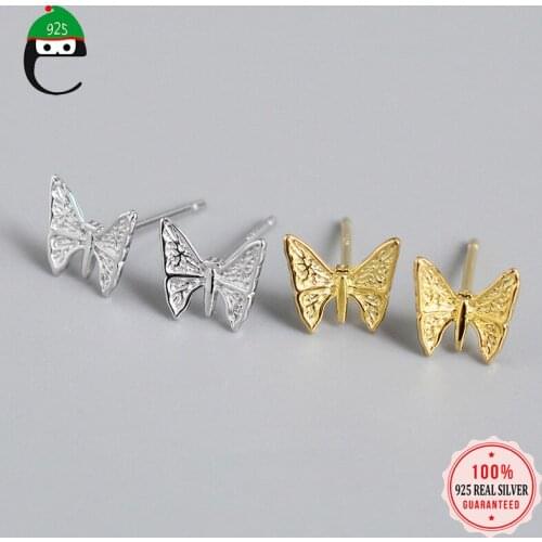 ElfoPlataSi Real 925 Sterling Silver Fashion Sweet Insect Butterfly Stud Earrings For Women Wedding Party Birthday Gift DA1339