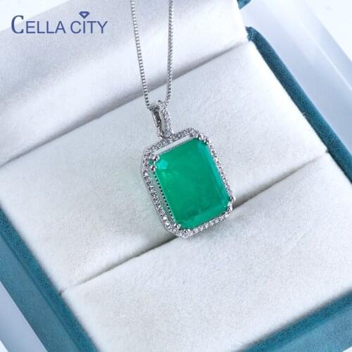 Cellacity luxury Emerald Gemstones Pendant Necklace silver 925 jewelry gift for charm lady with 12*16mm stone wedding party gift