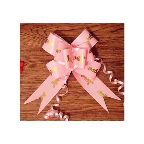 100pcs/lot 75*4.5CM Beautiful Gift Packing Love Print Pull Bow Ribbons Gift Wrapping Wedding Party Decoration Pullbows wholesale