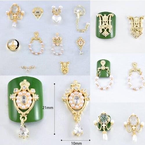 2021 New 1 Pc 3D Nail Art Metal Decoration Pearls Zircon Alloy DIY Luxurious Retro Jewelry Slices Charm Accessories Dropshipping