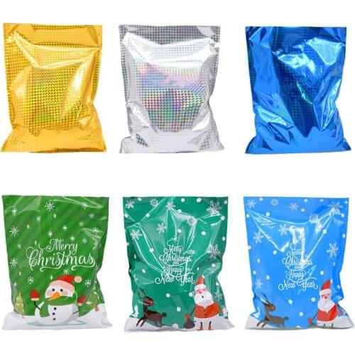 5pcs/lot Christmas Gift Bag Cute Santa Claus Snowman Plastic Candy Bags for Merry Christmas Party Gift Treats Packaging Supplies