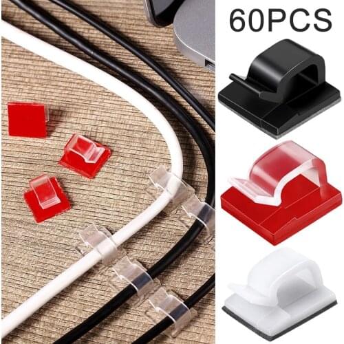 60pc Self-adhesive Car Wire Clip Fixer Holder Cable Holder Rectangle Plastic Mount Clamp Network Office Cable Organizer Holder