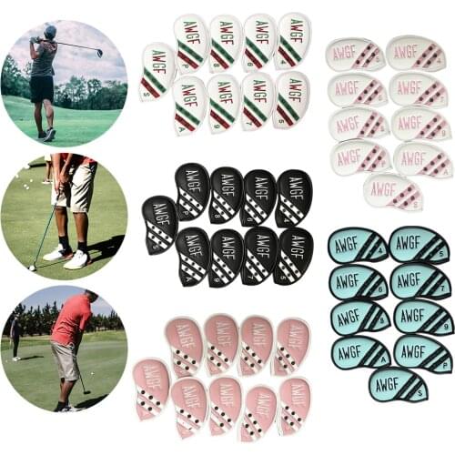 9Pack Portable Leather Golf Iron Headcover Numbered Wedges Club Head Cover