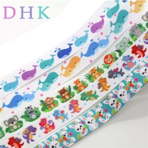 DHK 7/8'' 5yards whale animals dinosaur Printed Grosgrain Ribbon Accessory hairbow headwear decoration Wholesale DIY OEM E1697