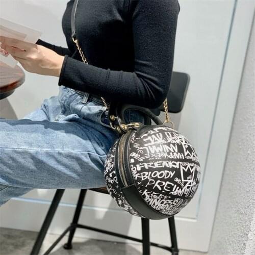 Graffiti Basketball Personality Alphabet Shoulder Bags New Woman Bag Round Graffiti Bag Fashion Chain Bag Shoulder Diagonal Port