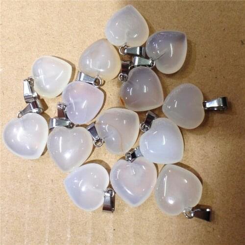 12Pcs 16x7mm Hand-Carved White Agate Love Heart Pendant Bead For DIY Jewelry Making Necklace Accessories