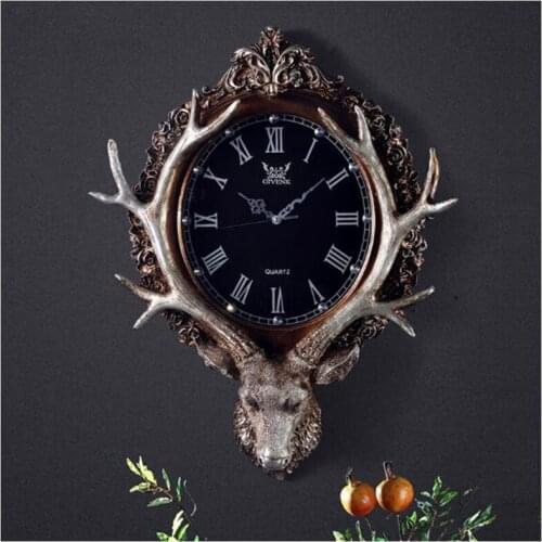 European-American retro atmospheric art clocks and watches Room Clock Silent Wall Clock on the Wall of Deer Head