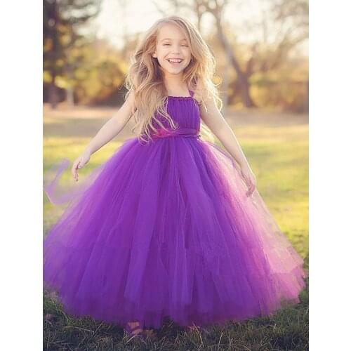 Purple baby bridesmaid flower girl tutu wedding dress tulle fluffy ball gown birthday princess evening prom party cloth vestido