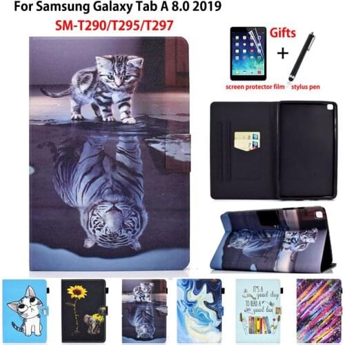 SM-T290 Case Cover For Samsung galaxy tab A 8.0 2019 SM-T295 T290 T295 T297 Funda Tablet Tiger Painted Shell Coque Capa +Gift