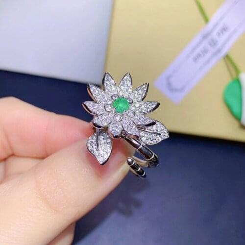 Fine Jewelry Natural Emerald 925 Sterling Silver New Women Ring Support Test Classic