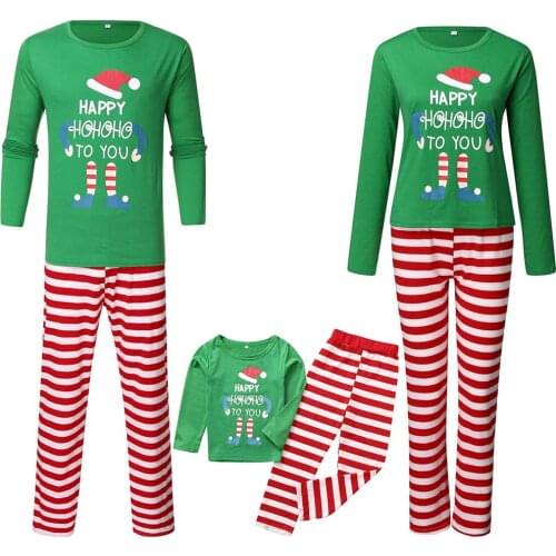 Letter Print Christmas Pajamas Set Family Matching Parent-child Home Wear Striped Nightwear Matching Children Christmas Clothes
