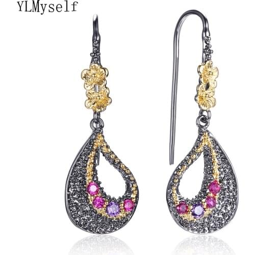 Beautiful Hook earring jewellery color crystal fashion copper jewelry Black and gold 2 tone plate pretty women earrings