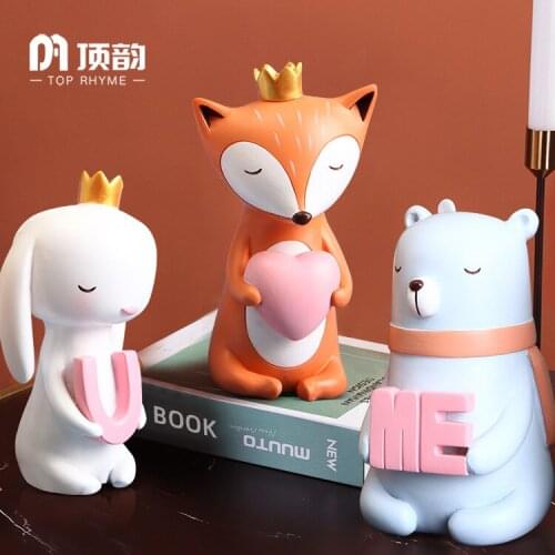 Creative Lovely fox bear Statue Resin sculpture Crafts Simple Living Room Ornaments Home Office Store Decors Decorations