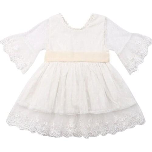 2019 Infant Kids Baby Girl Summer Dress Princess Lace Short Sleeve White Bowknot Tutu Dress Party Wedding Clothes 1-6Y