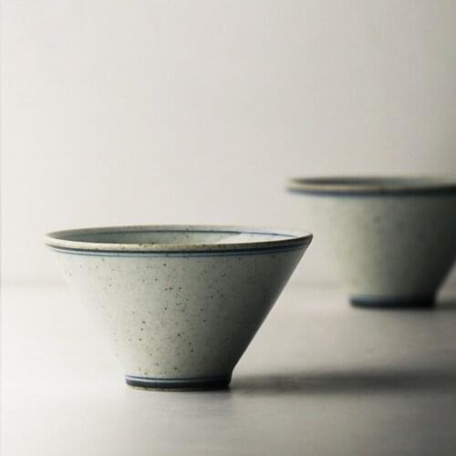 Hand Painted Blue and White Small Teacup Imitation Ming Dynasty Retro Bamboo-Hat Type Cup Master Ceremony Tea Cup