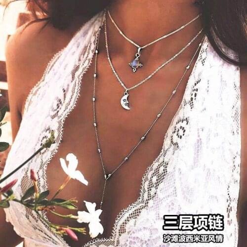 Fashion Metal Baitao Bohemian Wind Moon Tassels Body Chain Multi-layer Necklace Ancient r Beach Simple Summer