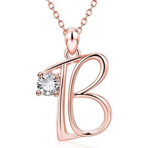 New Rose Gold Initial Letter Pendant Necklace Unique A-Z Letter Crystal Necklaces Chic Zircon Charm Necklace Women Jewelry