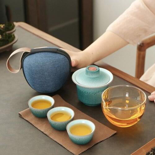 Green Tea Ceremony Set Retro Tea Glass Ceramic Travel Gaiwan Teaset Drinkware Chinese Kung Fu Teapot Filter Teaware Gift Friend
