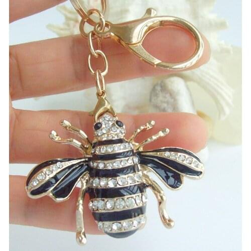 Insect Bee Honeybee Keychain Pendant Clear Rhinestone Crystal KJC0110C1