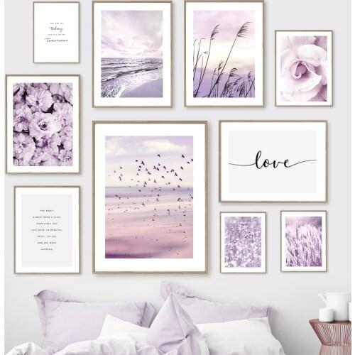 Purple Sea Beach Reed Rose Peony Seagull Wall Art Canvas Painting Nordic Posters And Prints Wall Pictures For Living Room Decor