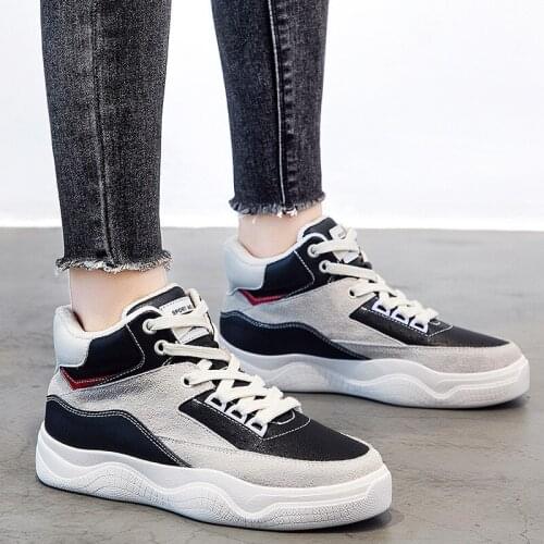 New Sports Shoes Womens Autumn and Winter Fashion Leather Plus Velvet Thick Bottom High To Help Casual Shoes Women Boots Women