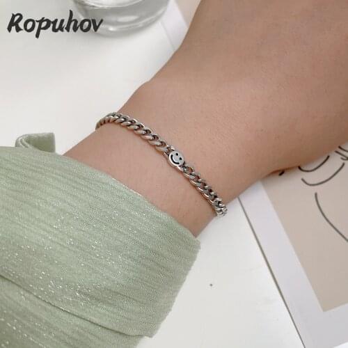 Ropuhov 2021 New 925 Silver Ins Trend Hip-hop Colorfast Joker Smiley Korean Niche Design Bracelet Simple Cold Wind Accessories