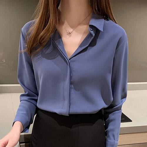 Long Sleeve Turn Down Collar Office Blouse Chiffon Blouse Shirt Tops Blouse Women Blusas Mujer De Moda 2021 Women Clothing D862