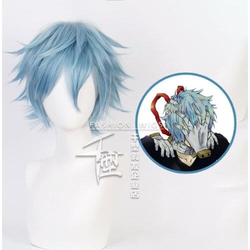 Anime My Hero Academia Boku no Hiro Akademia Shigaraki Tomura Wigs Short Gray Blue Mixed Curly Cosplay Wig + Wig Cap