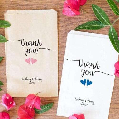 Customize Thank You Wedding popcorn candy Buffet lolly bags Bridal Shower Bakery Cookie desserts gift Favors pouches