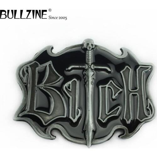 The Bullzine Fashion bi tch belt buckle with pewter finish FP-01988 suitable for 4cm width snap on belt