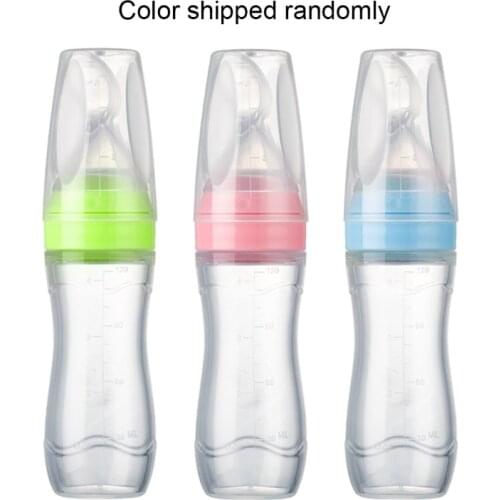 120ml Newborn Feeding Bottle Silicone Squeeze Feeding Spoon Baby Food Dispenser Spoon Rice Cereal Bottle with Dust Cover