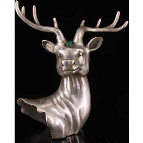 Collect old pure copper and make the head of deer inlaid with precious stones by hand / Decoration Collection Gifts