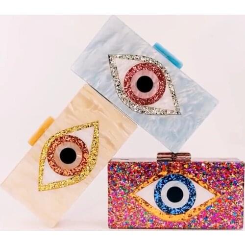 Womens Clutch Bag Luxury Bling Evil Eye Evening Bag Acrylic Small Shoulder Bag Party Clutch Purse Wedding Ladies Hand Bags