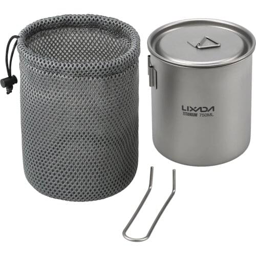 Lixada 550ml / 750ml Titanium Water Mug Camping Tableware Pot Water Cup with Detachable Handle Outdoor Tableware Picnic Cookware