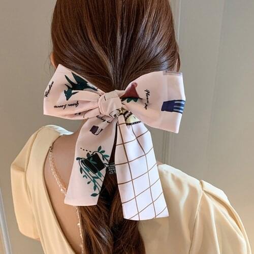 Luna&Dolphin Spring Women Narrow Long Skinny Scarf 100x7cm Ins Potted Plants Chiffon Silky Tie Ribbon Headbands Choker Streamer