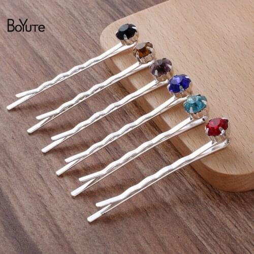 BoYuTe (16 Pieces/Lot) Mix Colors Rhinestone Barrette Hair Clip Classic Simple Design Women Hair Jewelry Accessories Wholesale