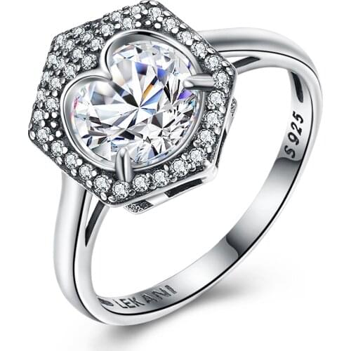 ZEMIOR Rings For Women Real 925 Sterling Silver Heart Cubic Zirconia Geometry Square Vintage Ring Luxury Engagement Jewelry