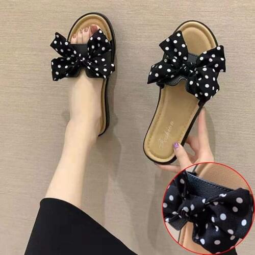 Summer Female Butterfly-Knot Flat Beach Slipper For Woman Bohemian Style Non-Slip Flat Flip Flops Womens Shoes