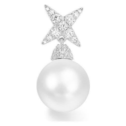 SLJELY Brand High Quality 925 Sterling Silver Freshwater Pearl Star Stud Earring Cubic Zirconia Stones Women Fashion Jewelry