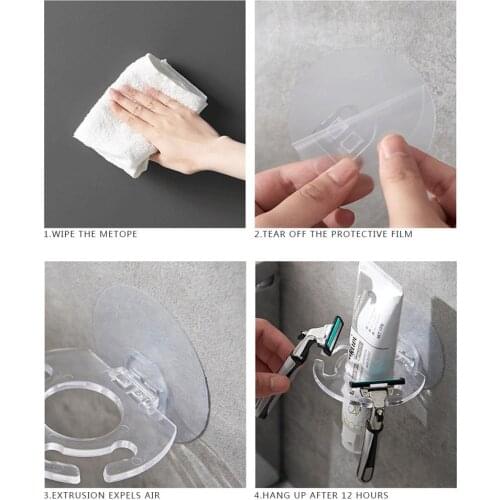 2 Pcs Toothbrush Holder Toothpaste Beard Shaver Storage Rack Bathroom Toothbrush Wall Hanger Hook, Trasnparent Grey