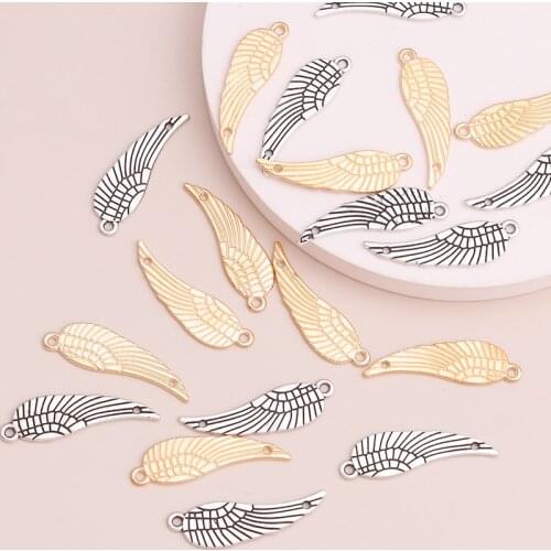 20pcs Two Color Connectors Carved Texture Wings Charms for DIY Making Pendants Necklaces Bracelets 30x10mm Jewelry Accessories
