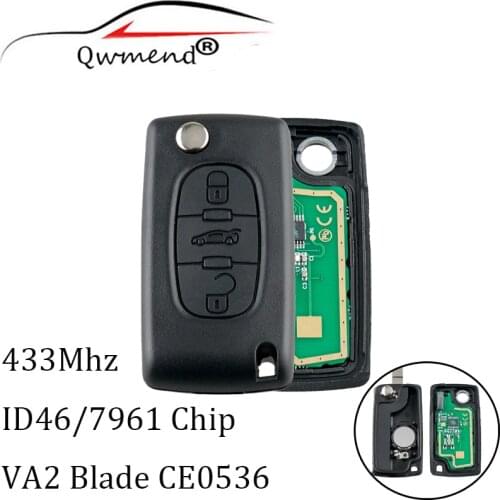 3 Buttons Remote Key VA2 433MHz Transponder PCF7961 chip for Peugeot 207 208 307 308 407 507 607 Car Key CE0536 ASK
