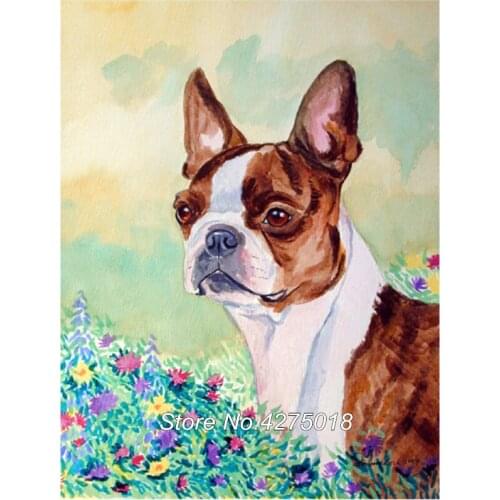 5D DIY Diamond Painting dog boston terrier Pet Full Drill Square Drill Mosaic Picture Of Rhinestones Embroidery Animal YG429